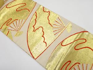 アンティーク　扇面に霞・雲模様織り出し丸帯（材料）